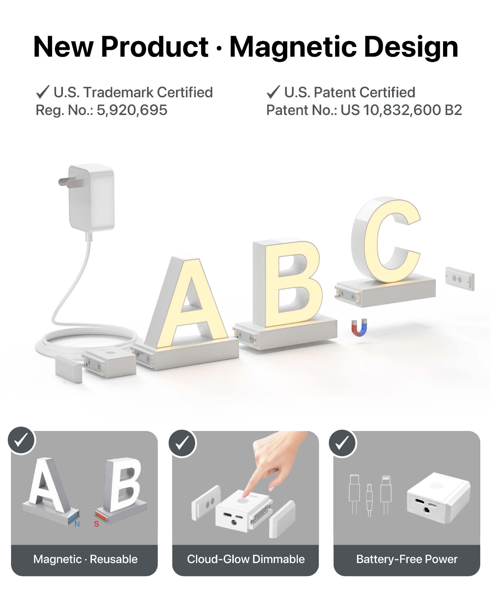 Magnetic LED Light Number, (9) H3.7" 3000K