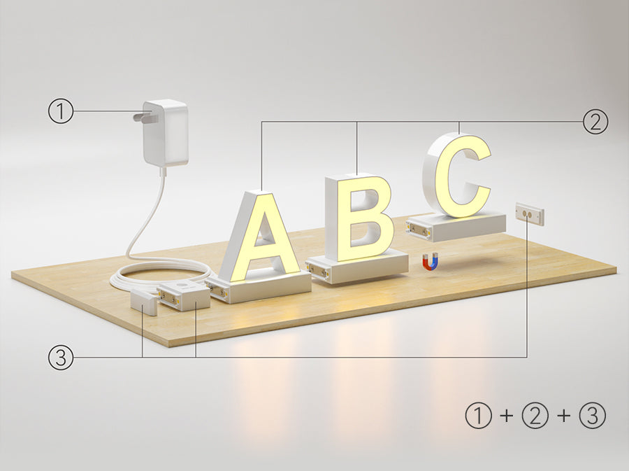 ABCmix Magnetic LED Letters Set – WELCOME Pre-Assembled Pack with Touch Dimmer, Party & Home Decor