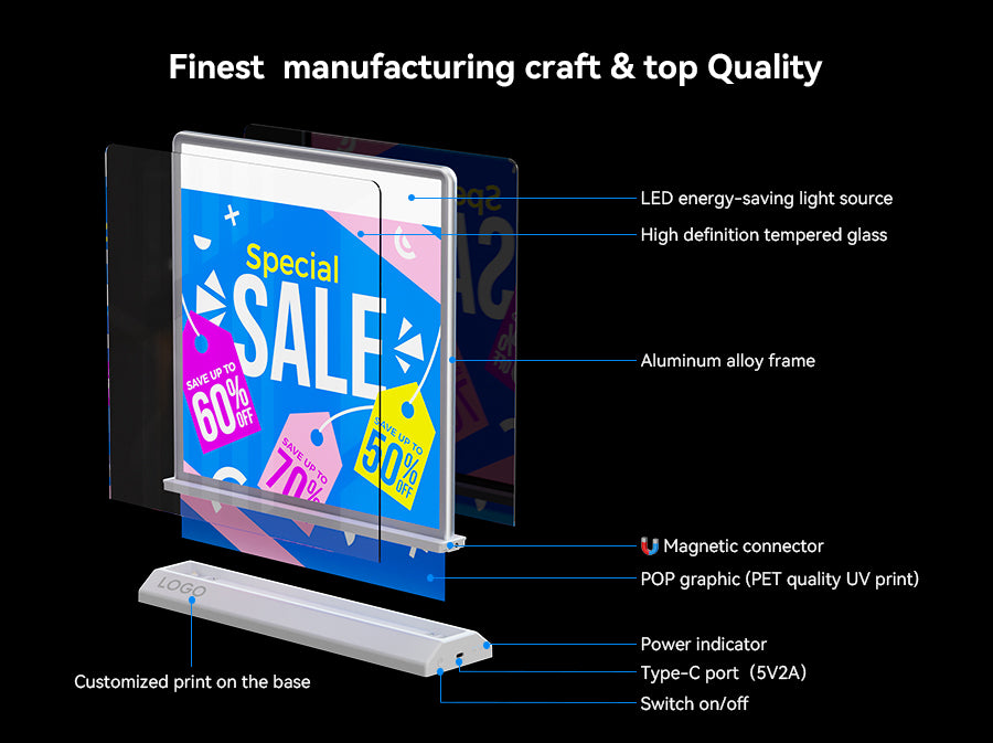 Desktop Magnetic Double-sided Rechargeable LED light box 11.8"x11.8"