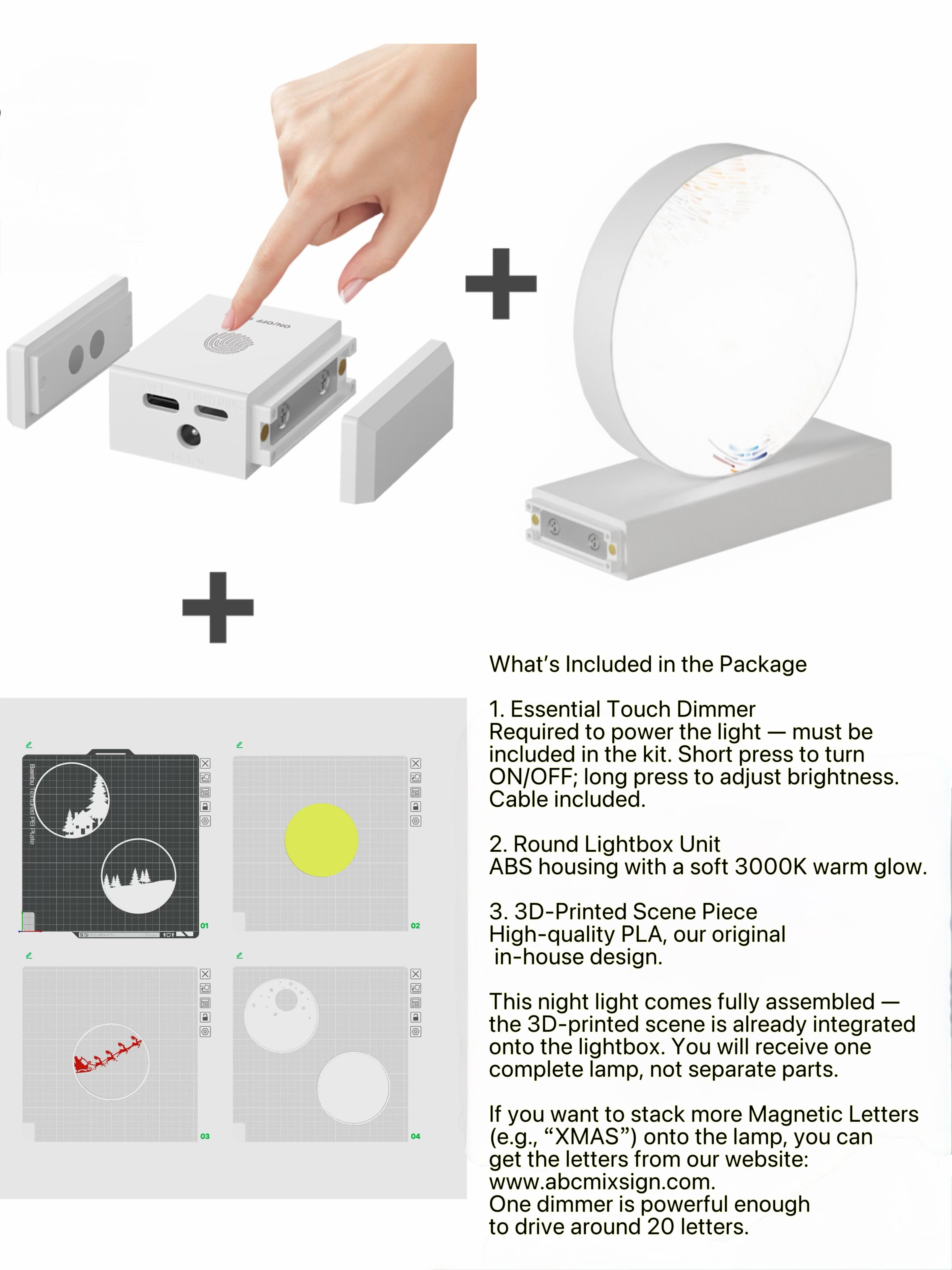 3D Printed Christmas Scenes LED Lamp + Touch Dimmer Kit