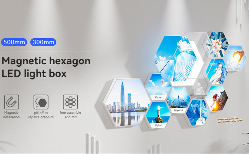 Magnetic hexagon LED light box