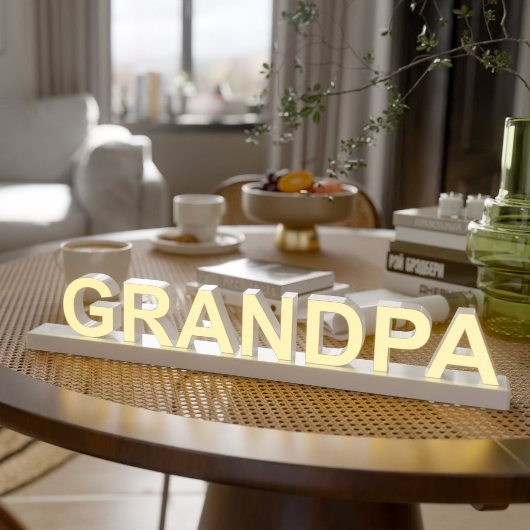 ABCmix Magnetic LED Letters Set – GRANDPA Pre-Assembled Pack with Touch Dimmer, Party & Home Decor