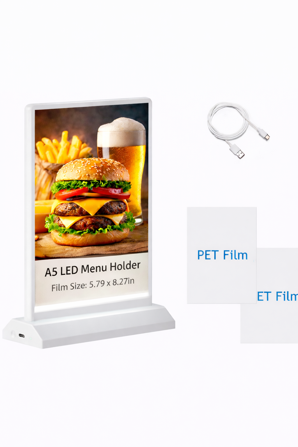A5 Desktop Rechargeable LED Menu Sign Holder for Tabletop Display, Light Up Poster Frame for Restaurant Bar Store Event