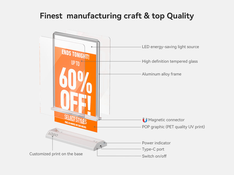 Desktop Magnetic Double-sided Rechargeable  LED light box A4