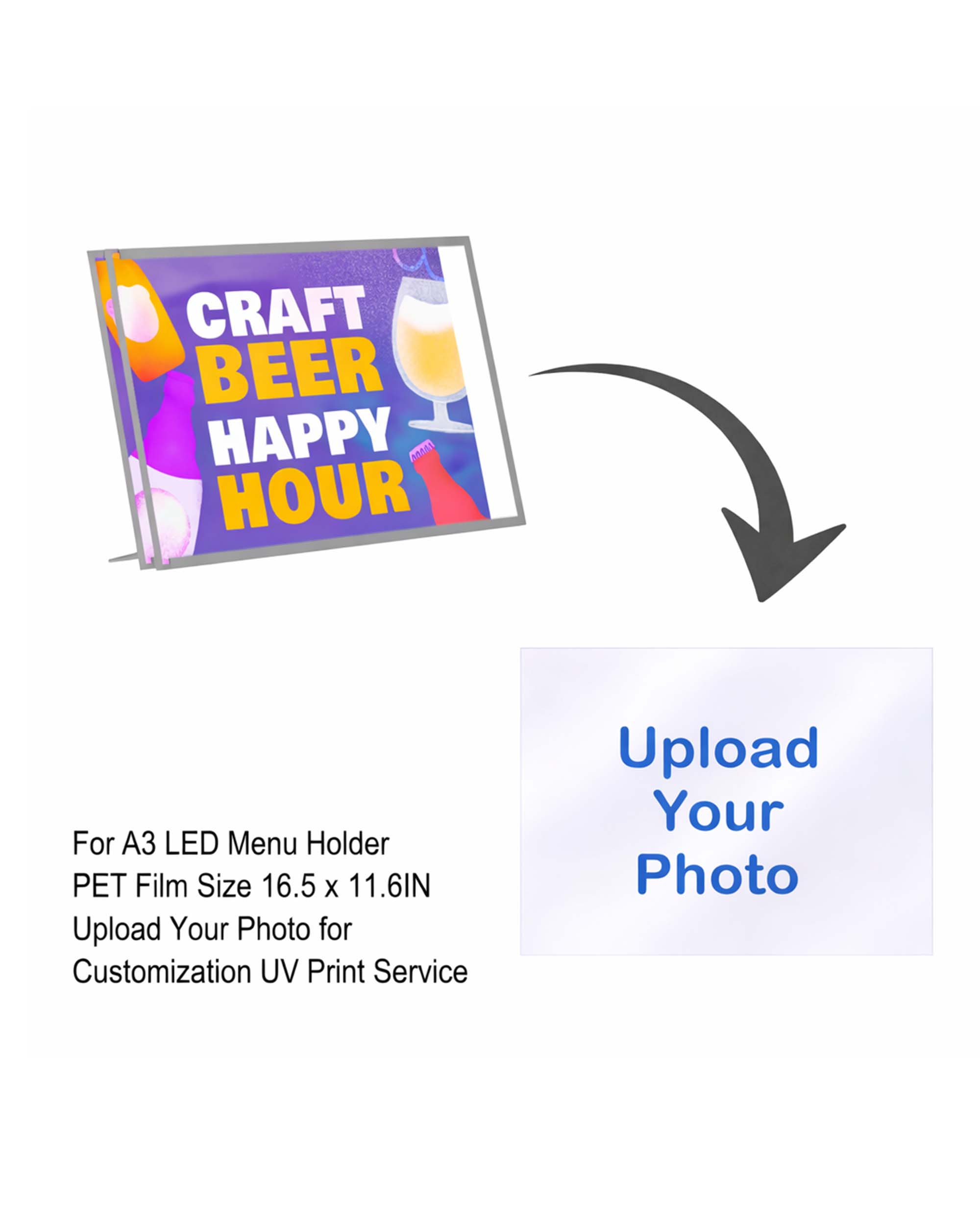 Customize PET Film UV Printing for A3Desktop Menu Holder 1 piece